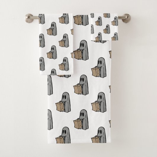 Halloween, Schattige Ghost Grey, Trick or treat, B Bad Handdoek (Insitu)