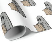 Halloween, Schattige Ghost Grey, Trick or treat, B Cadeaupapier (Rol Hoek)