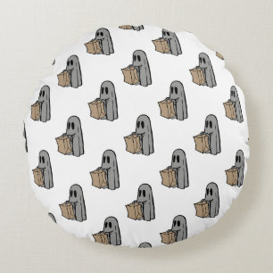 Halloween, Schattige Ghost Grey, Trick or treat, B Rond Kussen