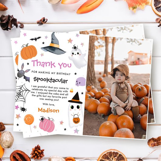 Halloween Schattige Ghost Verjaardagsfoto Bedankkaart
