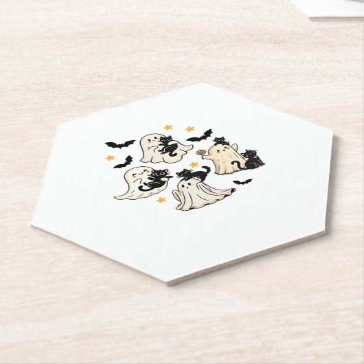 Halloween Schattige Ghosts Bats Black Cats Oversiz Kartonnen Onderzetters (Schuin)