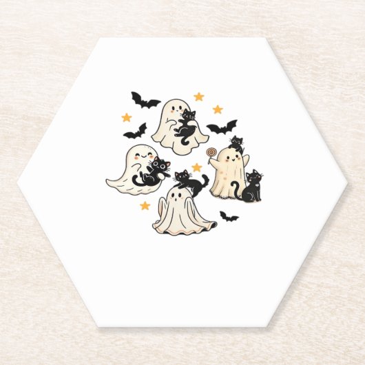 Halloween Schattige Ghosts Bats Black Cats Oversiz Kartonnen Onderzetters (Voorkant)