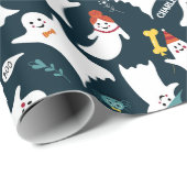 Halloween Schattige Ghosts Naam toevoegen Cadeaupapier (Rol Hoek)