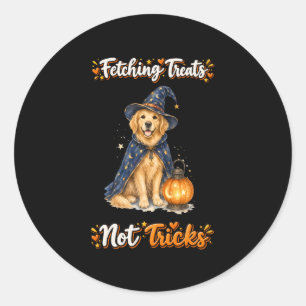 Halloween Schattige Gouden Retriever Tovenaar Truc Ronde Sticker