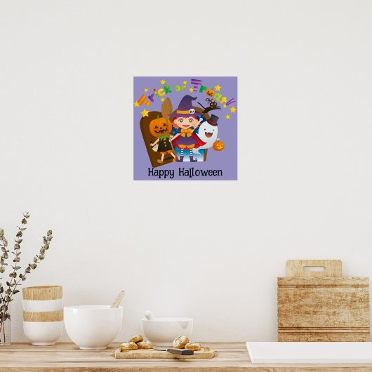 Halloween Schattige Grappig Whimsical Witch Girl P Poster (Keuken)