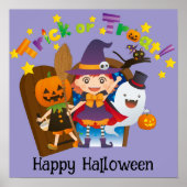 Halloween Schattige Grappig Whimsical Witch Girl P Poster (Voorkant)
