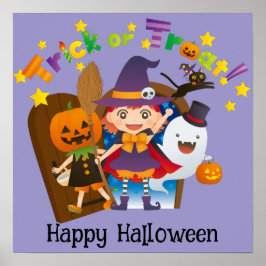 Halloween Schattige Grappig Whimsical Witch Girl P Poster