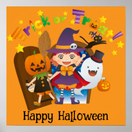 Halloween Schattige Grappig Whimsical Witch Girl S Poster