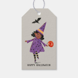 Halloween schattige grijze en paarse Trick en Trea Cadeaulabel