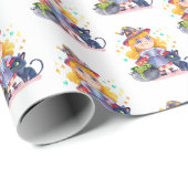 Halloween schattige heks en kat cadeaupapier (Rol Hoek)