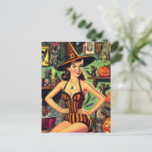 Halloween Schattige Heks Pinup Briefkaart (Staand voorkant)