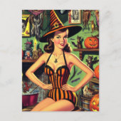 Halloween Schattige Heks Pinup Briefkaart (Voorkant)