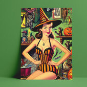 Halloween Schattige Heks Pinup Briefkaart