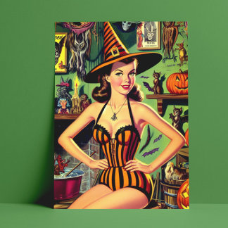 Halloween Schattige Heks Pinup Briefkaart