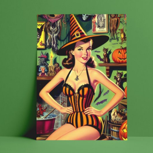 Halloween Schattige Heks Pinup Briefkaart