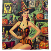  Halloween Schattige Heks Pinup Douchegordijn (Voorkant)