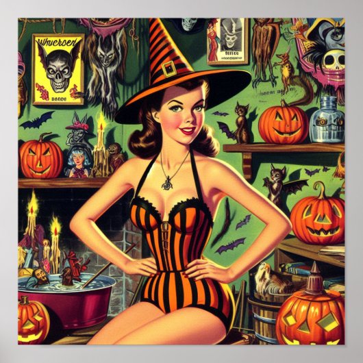 Halloween Schattige Heks Pinup Poster (Voorkant)