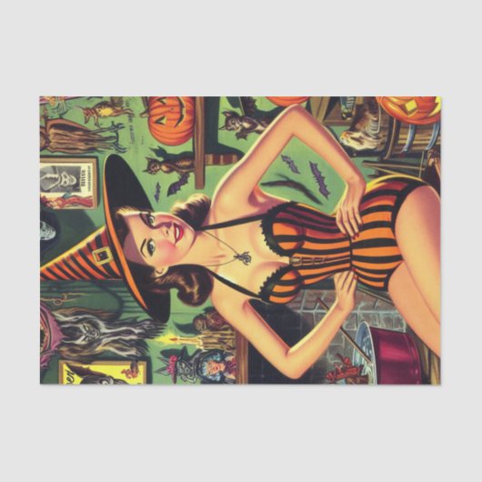 Halloween Schattige Heks Pinup Tissuepapier (Voorkant)