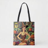 Halloween Schattige Heks Pinup Tote Bag (Voorkant)