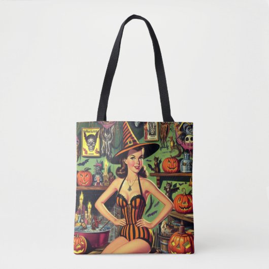 Halloween Schattige Heks Pinup Tote Bag (Voorkant)
