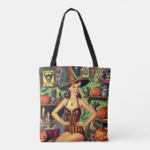 Halloween Schattige Heks Pinup Tote Bag (Achterkant)