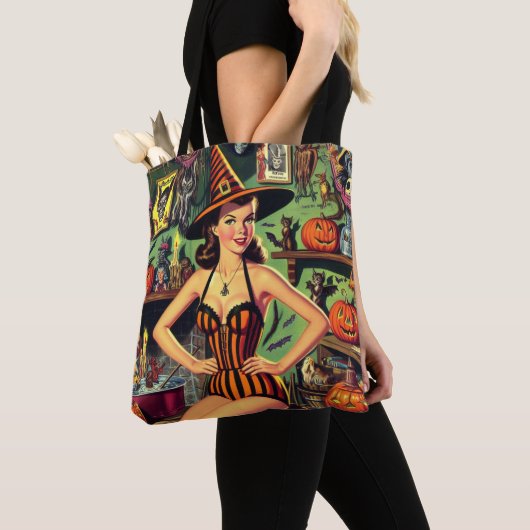 Halloween Schattige Heks Pinup Tote Bag (Dichtbij)