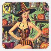  Halloween Schattige Heks Pinup Vierkante Sticker (Voorkant)