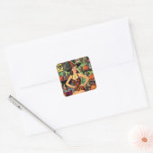  Halloween Schattige Heks Pinup Vierkante Sticker (Envelop)