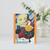 Halloween Schattige  Heks Zwart Kat Maan Gedicht Briefkaart (Staand voorkant)