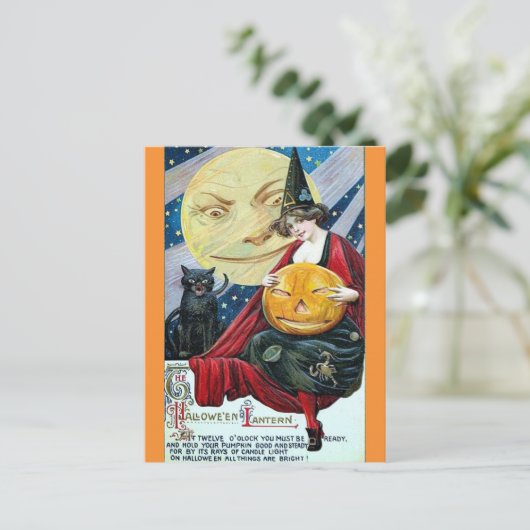 Halloween Schattige  Heks Zwart Kat Maan Gedicht Briefkaart (Staand voorkant)
