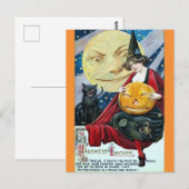 Halloween Schattige  Heks Zwart Kat Maan Gedicht Briefkaart (Voorkant / Achterkant)