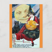 Halloween Schattige  Heks Zwart Kat Maan Gedicht Briefkaart (Voorkant)