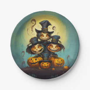 Halloween schattige heksen en pompoenen papieren bordje