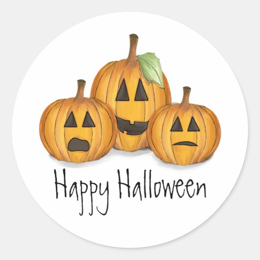 Halloween Schattige Jack O'Lanterns Whimsisch Ronde Sticker (Voorkant)