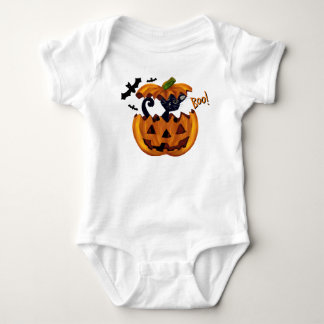Halloween Schattige Kat in pompoen met vleermuizen Romper