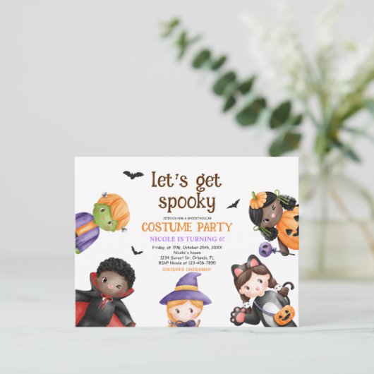 Halloween Schattige Kostuum Verjaardagsfeestje Kin Uitnodiging Briefkaart (Staand voorkant)