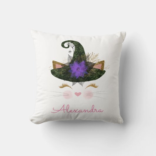 Halloween Schattige Monogram Kat Witch Kussen (Voorkant)