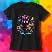 Halloween Schattige Neon Ghost Black T-shirt