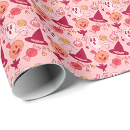 Halloween Schattige Pastel Roze Verjaardagsmeisje Cadeaupapier