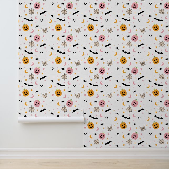 Halloween Schattige Pattern Bat Pumpkin Ghost Spoo Behang (Applicatie)