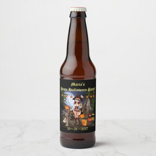 Halloween Schattige Pirate Meisje Bierflesetiket Bier Etiket (Voorkant)