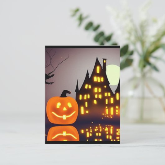 Halloween schattige pompoen en huis I-plezier Briefkaart (Staand voorkant)