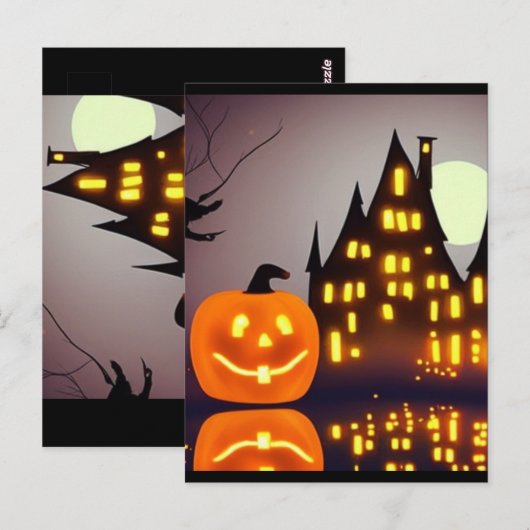 Halloween schattige pompoen en huis I-plezier Briefkaart (Voorkant / Achterkant)