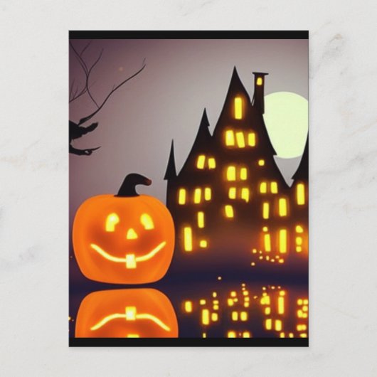 Halloween schattige pompoen en huis I-plezier Briefkaart (Voorkant)