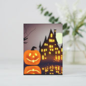 Halloween schattige pompoen en huis spooky fun briefkaart (Staand voorkant)