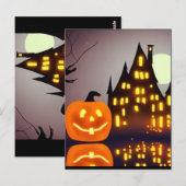 Halloween schattige pompoen en huis spooky fun briefkaart (Voorkant / Achterkant)