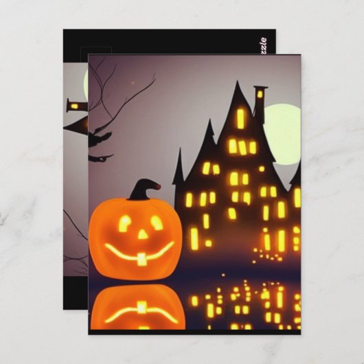 Halloween schattige pompoen en huis spooky fun briefkaart (Voorkant / Achterkant)