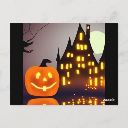 Halloween schattige pompoen en huis spooky fun briefkaart (Achterkant)