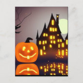 Halloween schattige pompoen en huis spooky fun briefkaart (Voorkant)