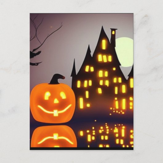 Halloween schattige pompoen en huis spooky fun briefkaart (Voorkant)